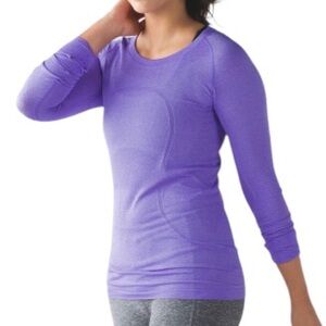 Size 10 Lululemon Swiftly Tech Long Sleeve Crew Heathered Power Purple Shirt Top